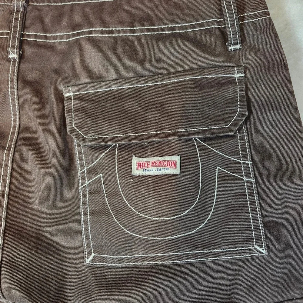 True Religion Cargo Pants Mens 34 Brown Excellent Contrast Stitch Horseshoe‎